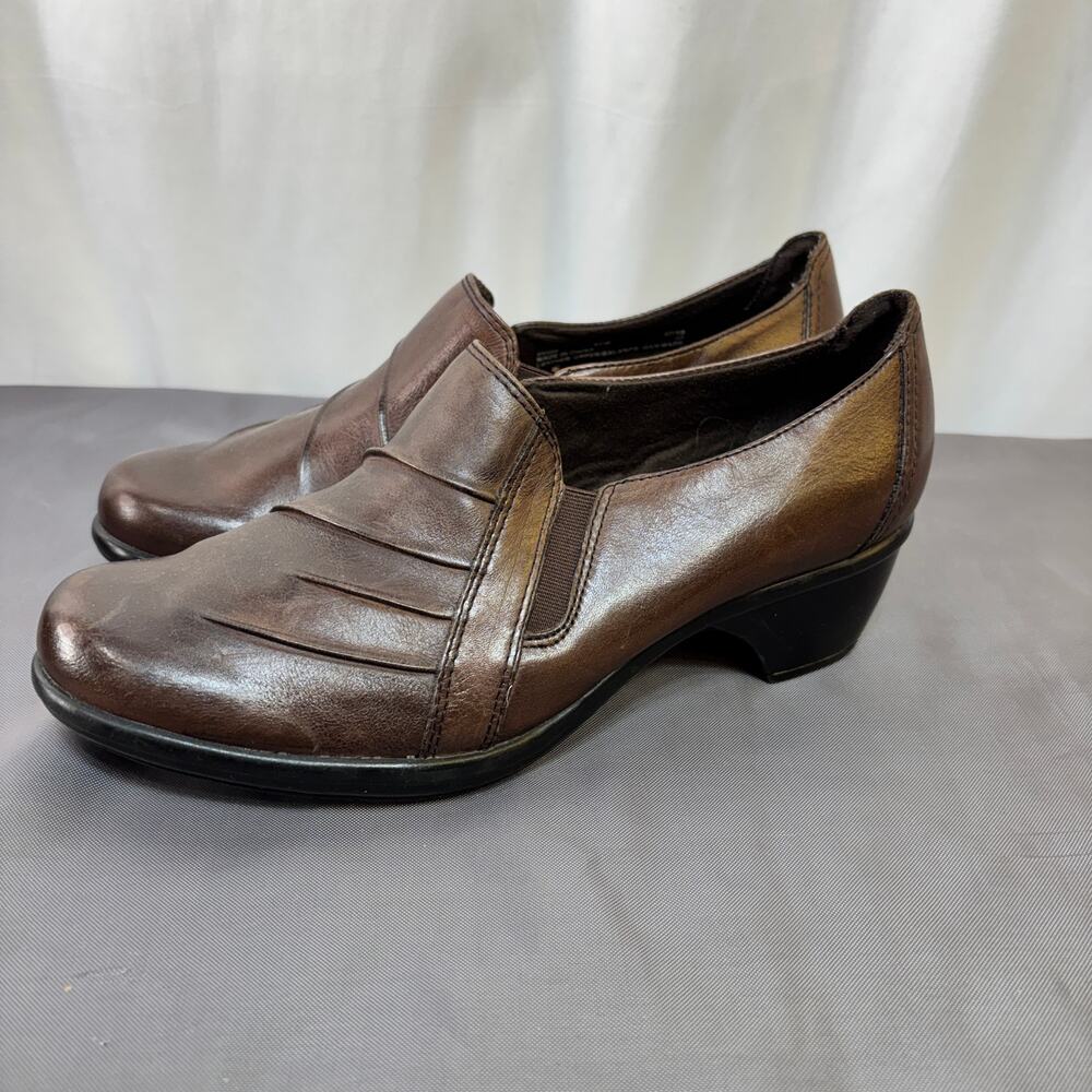 Clarks Partridge 89488 Women's Shoes Brown Leather Loafers Slip On Size 8.5 Wide